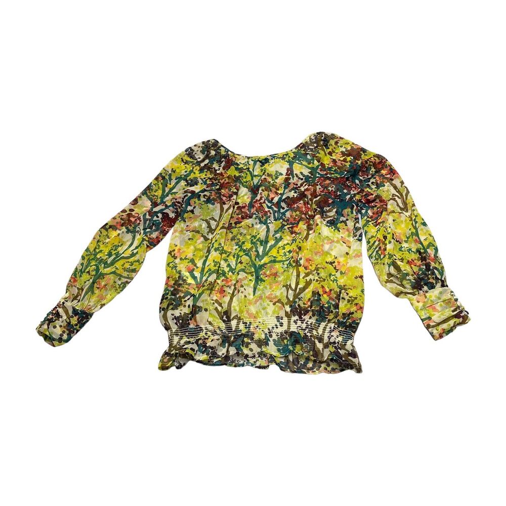 H&M Multicolor Floral Sheer Long Sleeve Blouse Women’s Size 4 - Picture 3 of 9